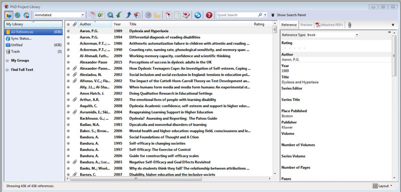endnote library screenshot